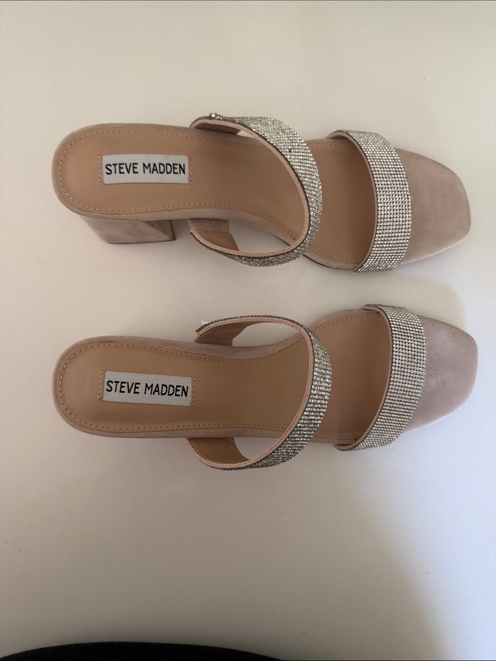 Steve Madden Nude Crystal Double Strap Mules - Picture 3 of 7